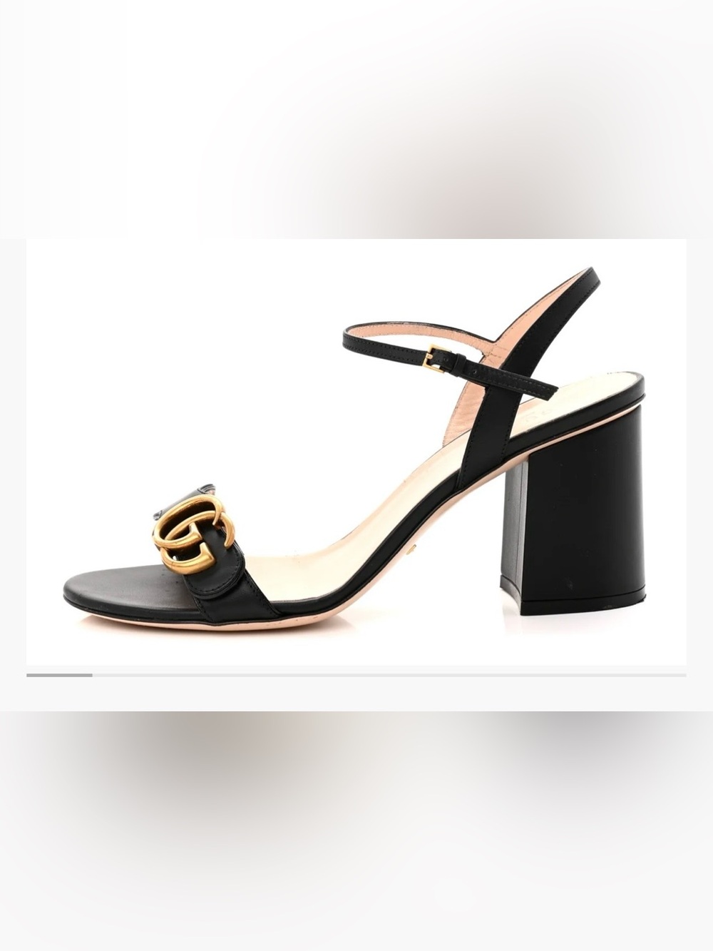 Gucci Black Calfskin GG Marmont Block Heel Ankle-Strap Sandals 40 10 75mm GUC